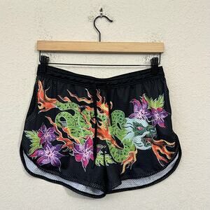 SKULL & BONES Fire Breathing Dragon Mesh Shorts Black Floral Loungewear